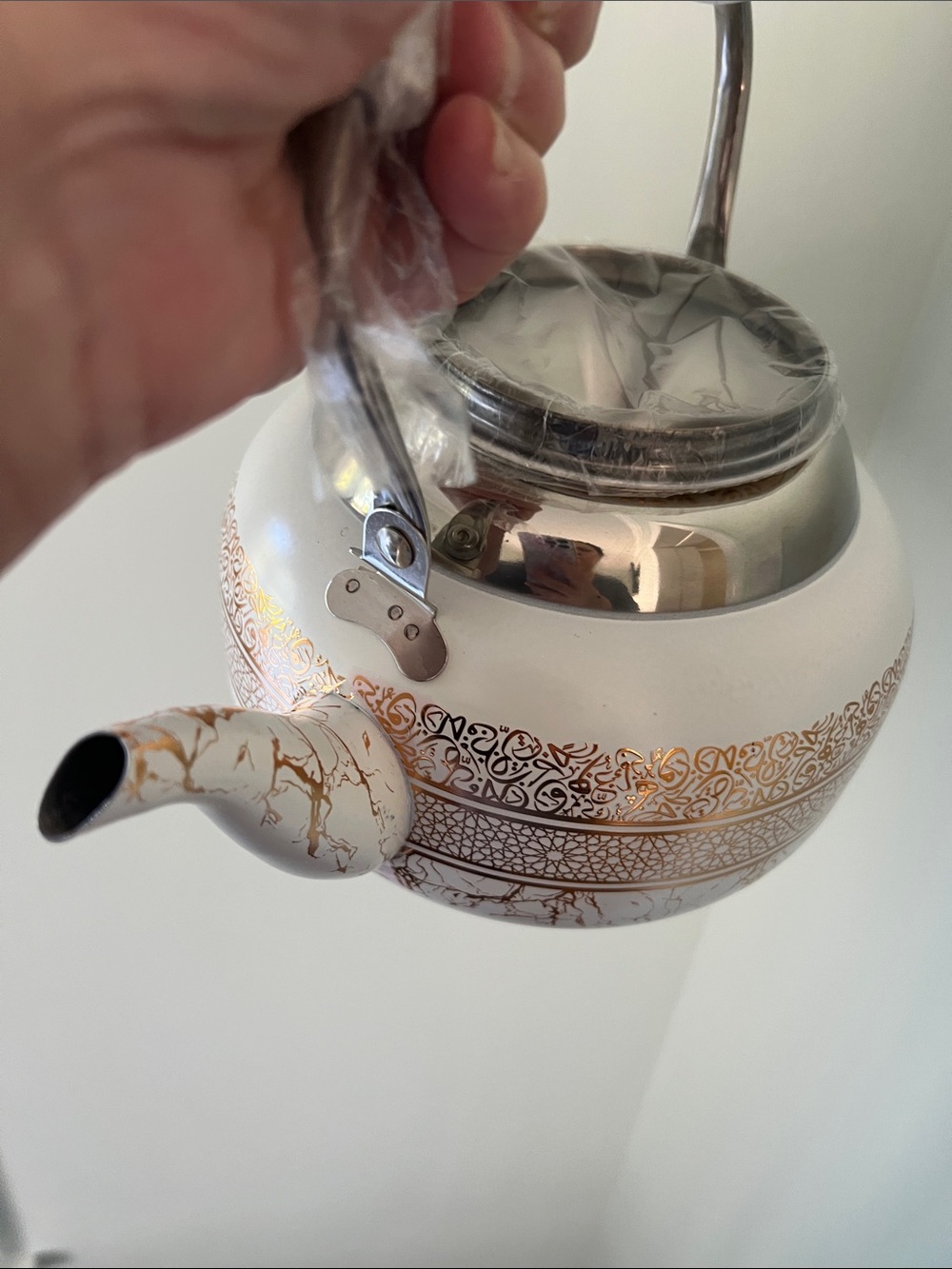 White and Gold Decorative Teapot Kettle